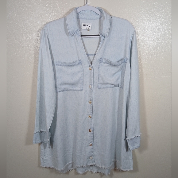 Show Me Your MuMu Wilmington Shirt Dress in light Chambray size Small - Picture 5 of 13